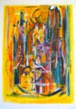 MAJIDA - Chant de couleurs jaune, Acrylique, Encre de chine sur toile, 92x100 cm